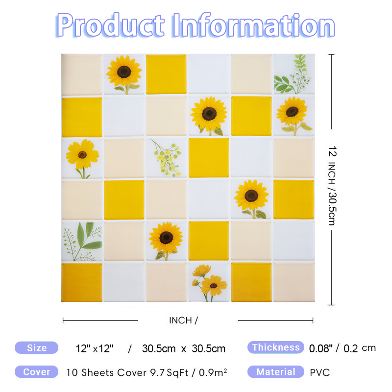 3D Bright Sunflower Mosaic Style Peel and Stick Wall Vinyl Tile