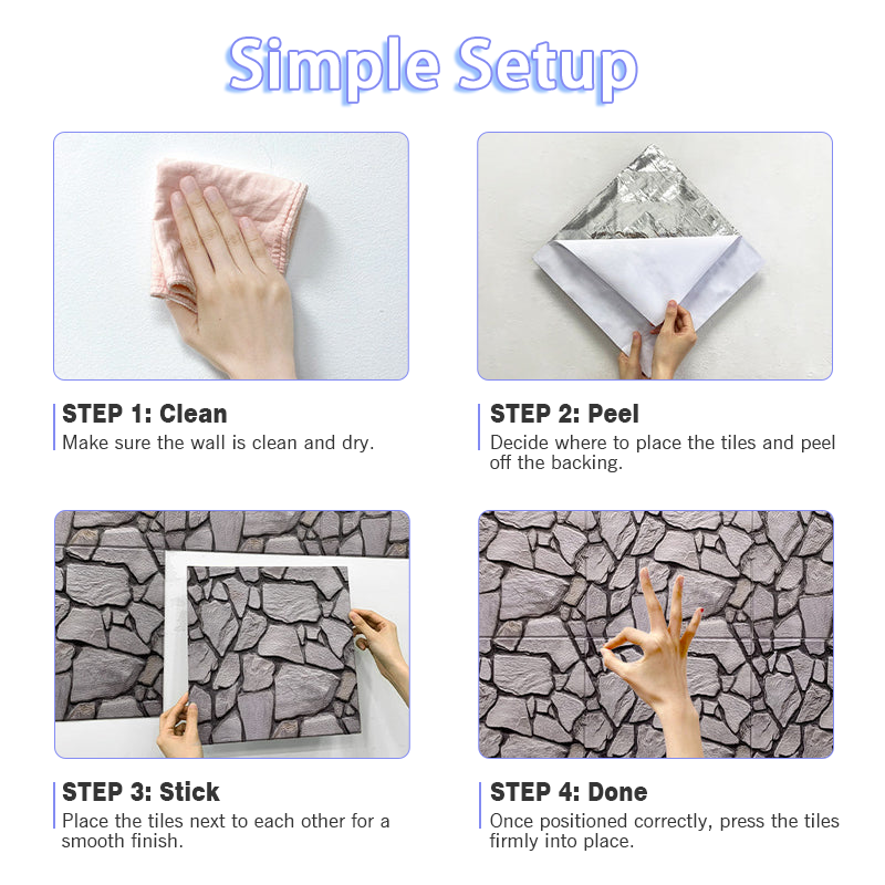 3D Vintage Gray Stone Peel and Stick Wall Tile
