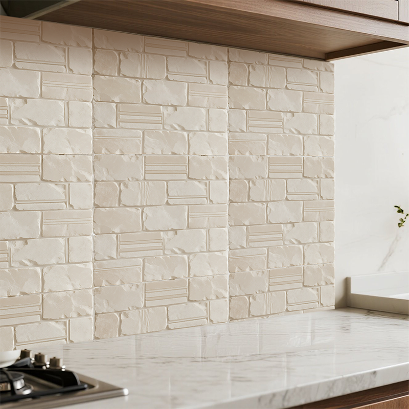 3D White Embossed Brick Look Peel and Stick Wall Tile