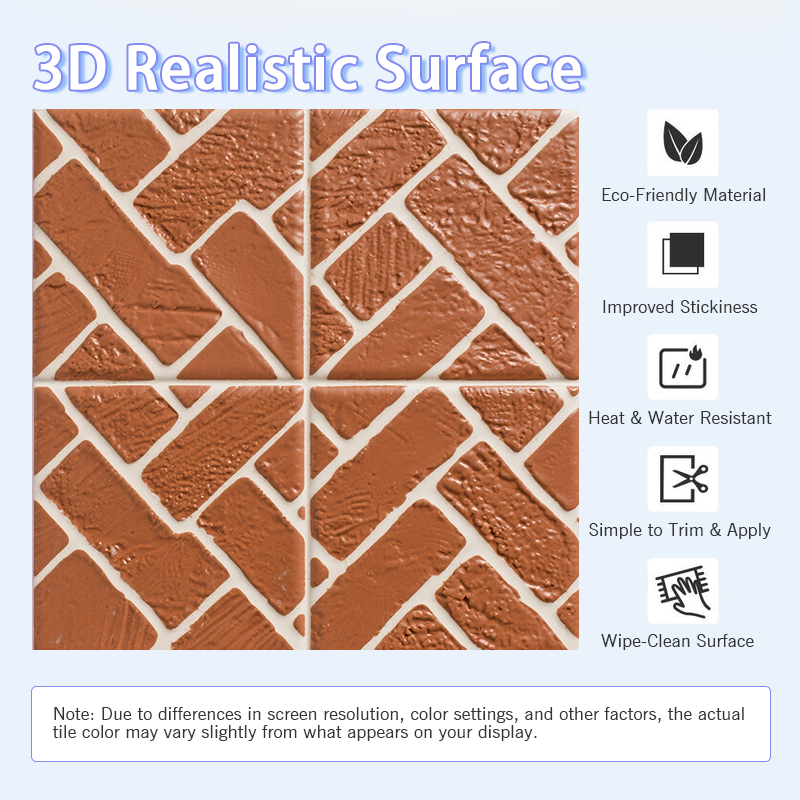 3D Herringbone Rustic Brick Texture Peel and Stick Wall Tile