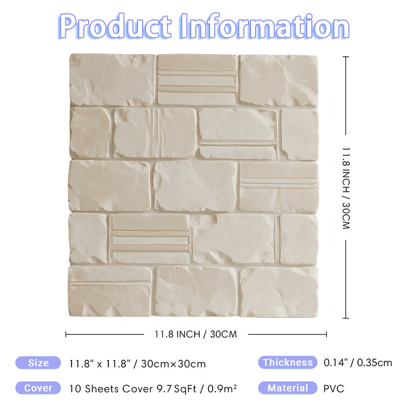 3D White Embossed Brick Look Peel and Stick Wall Tile