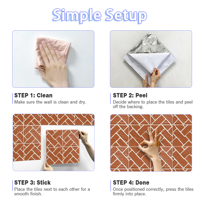 3D Herringbone Rustic Brick Texture Peel and Stick Wall Tile