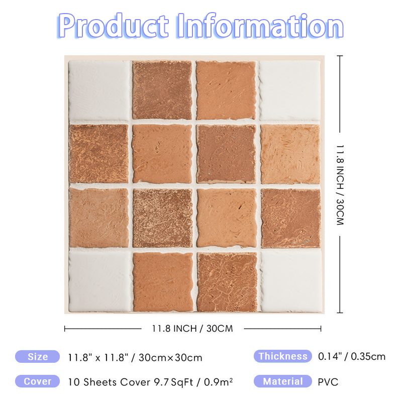 3D Vintage Terracotta Patchwork Style Peel and Stick Wall Tile