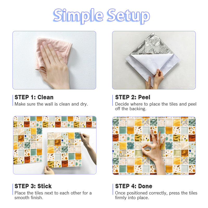 3D Colorful Mosaic Style Peel and Stick Wall Vinyl Tile