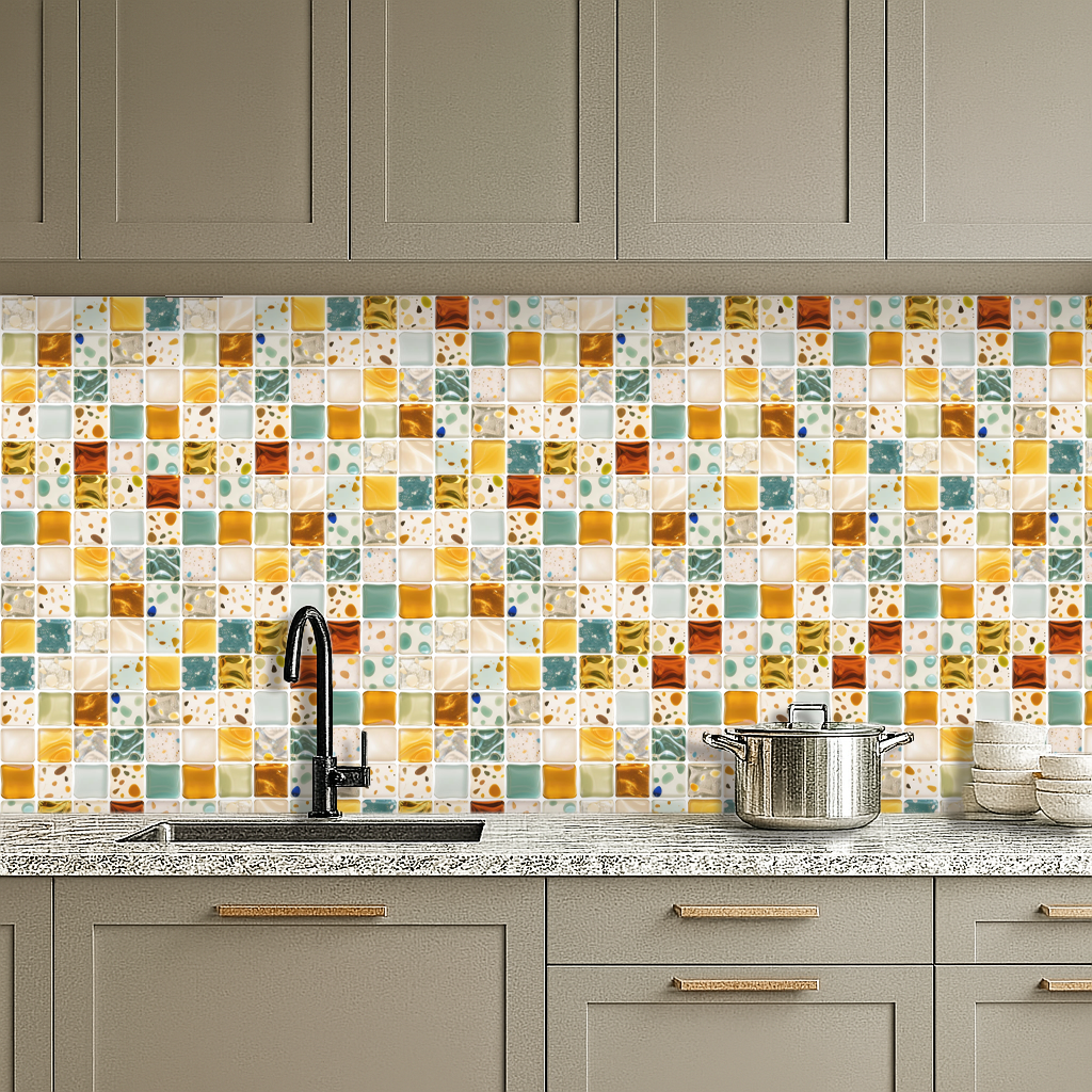 3D Colorful Mosaic Style Peel and Stick Wall Vinyl Tile