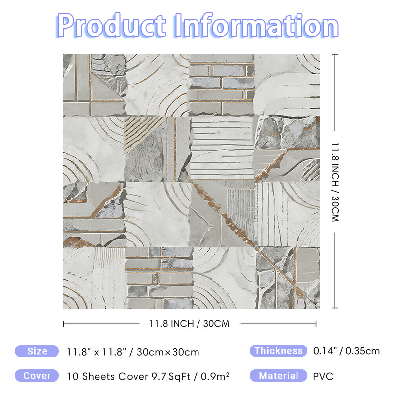 3D Concrete & Brick Textured Peel and Stick Wall Tile