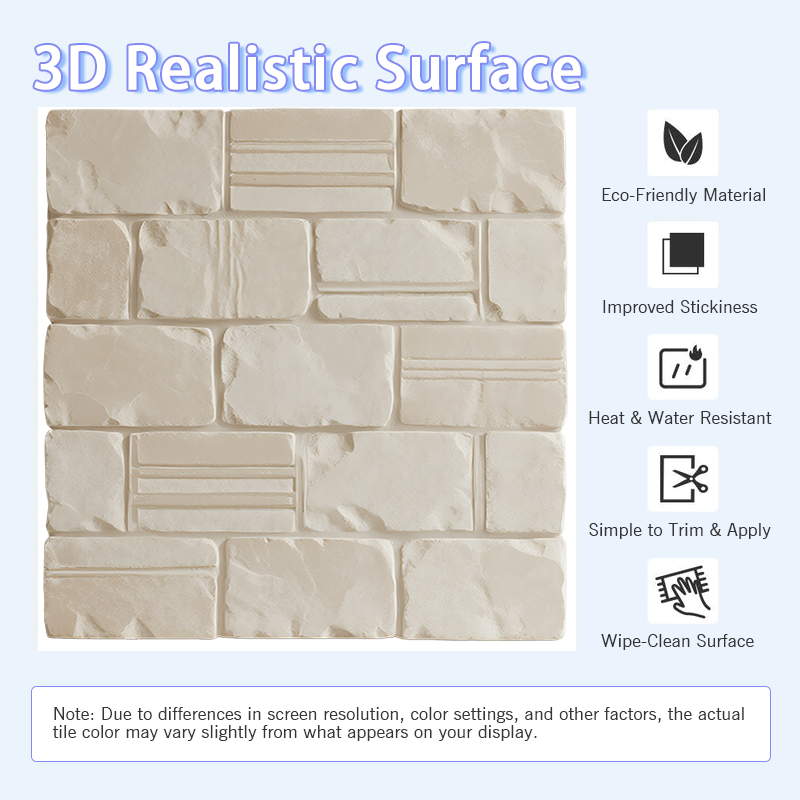 3D White Embossed Brick Look Peel and Stick Wall Tile