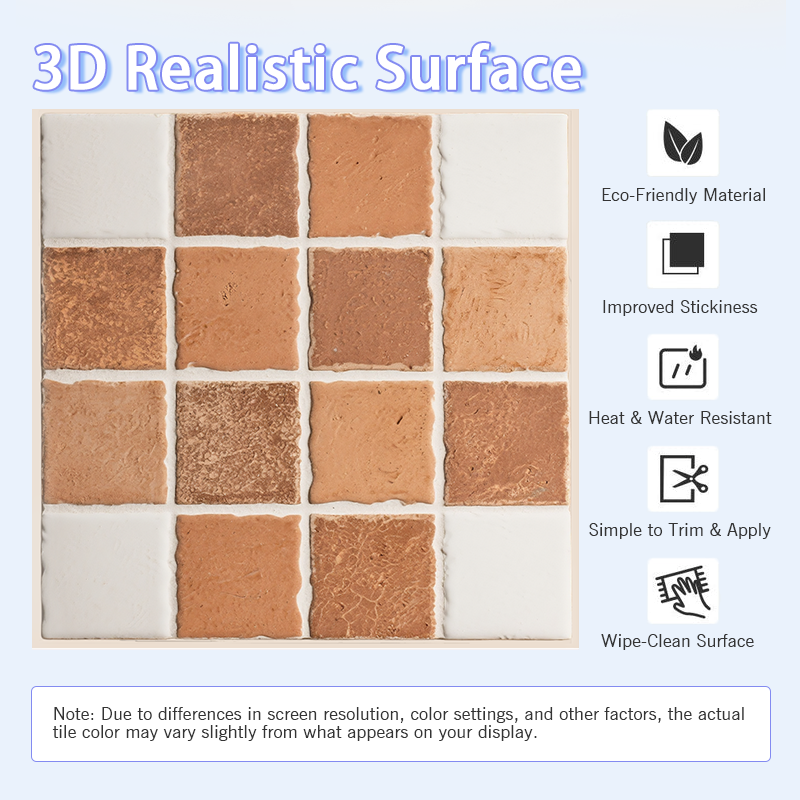 3D Vintage Terracotta Patchwork Style Peel and Stick Wall Tile