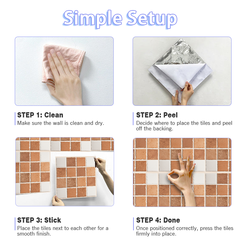 3D Vintage Terracotta Patchwork Style Peel and Stick Wall Tile