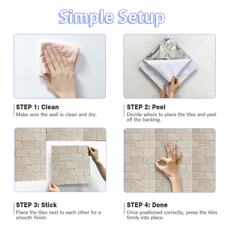 3D White Embossed Brick Look Peel and Stick Wall Tile