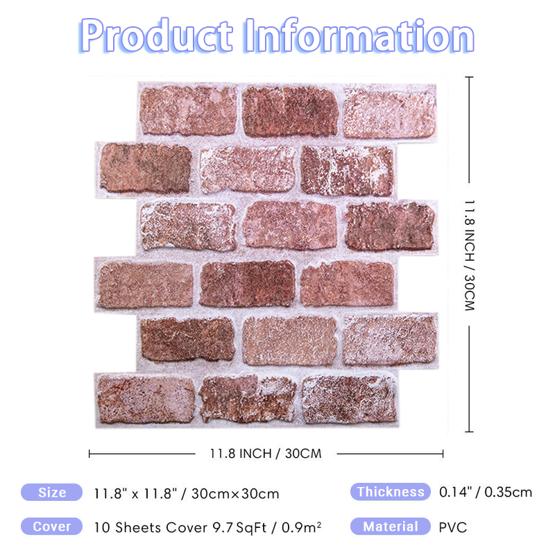 3D Reddish-brown Brick Peel and Stick Wall Tile