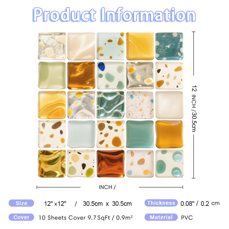 3D Colorful Mosaic Style Peel and Stick Wall Vinyl Tile