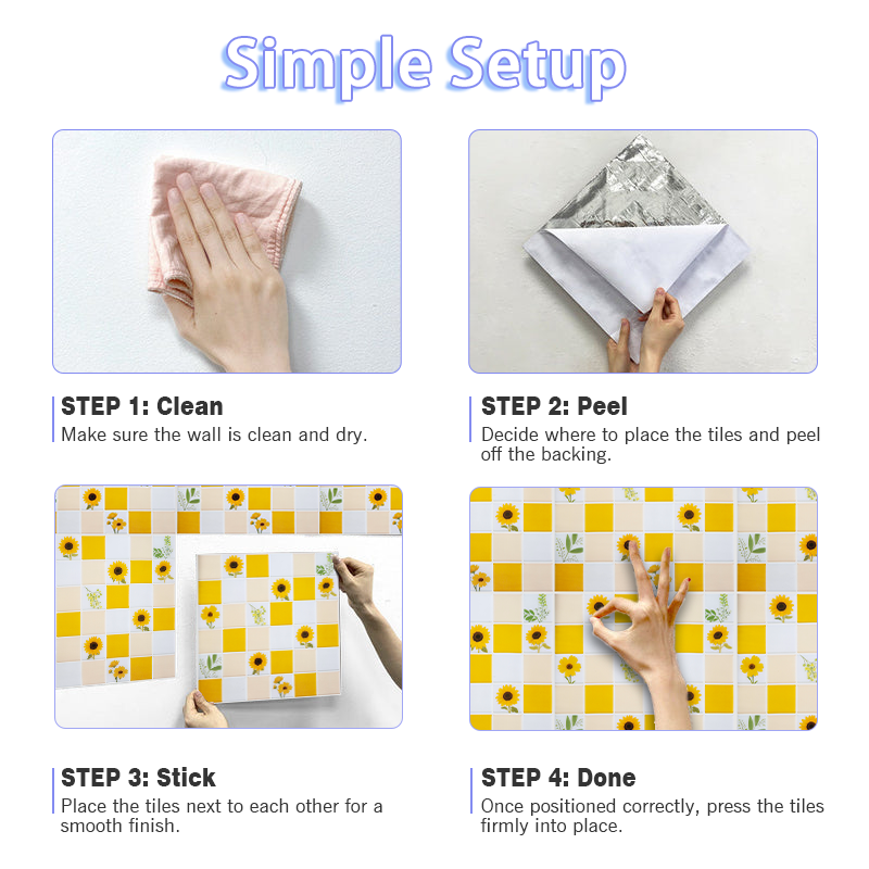 3D Bright Sunflower Mosaic Style Peel and Stick Wall Vinyl Tile