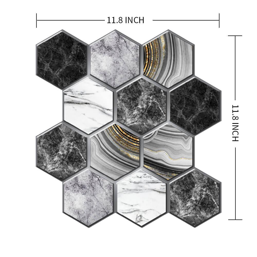 3D Black Marble Hexagon Peel and Stick Wall Tile