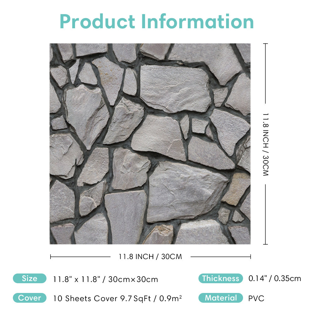 3D Vintage Gray Stone Peel and Stick Wall Tile