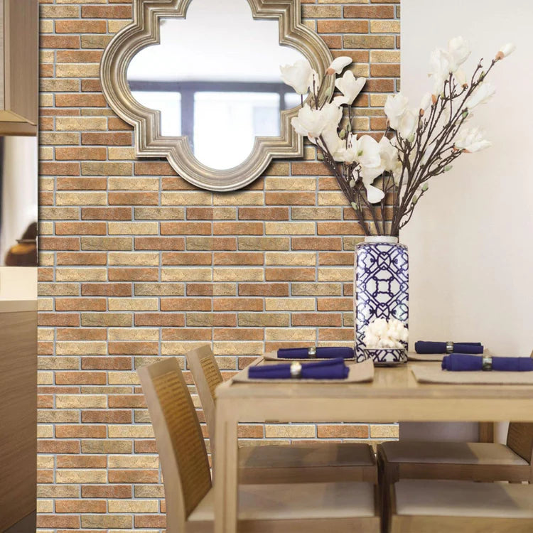 3D Red and Brown Brick Peel and Stick Wall Tile