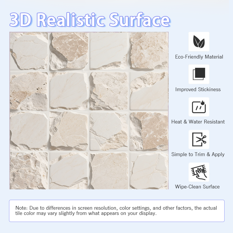 3D White Square Quartz Peel and Stick Wall Tile