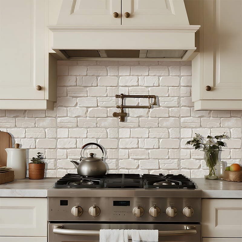 3D White Textured Stone Peel and Stick Wall Tile