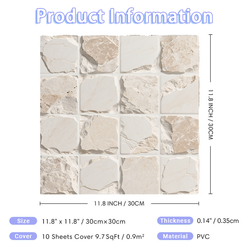 3D White Square Quartz Peel and Stick Wall Tile