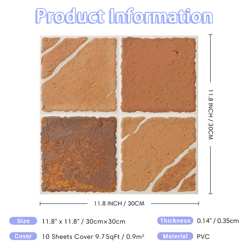 3D Vintage Irregular Stone Brick Style Peel and Stick Wall Tile