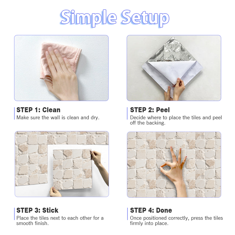 3D White Square Quartz Peel and Stick Wall Tile
