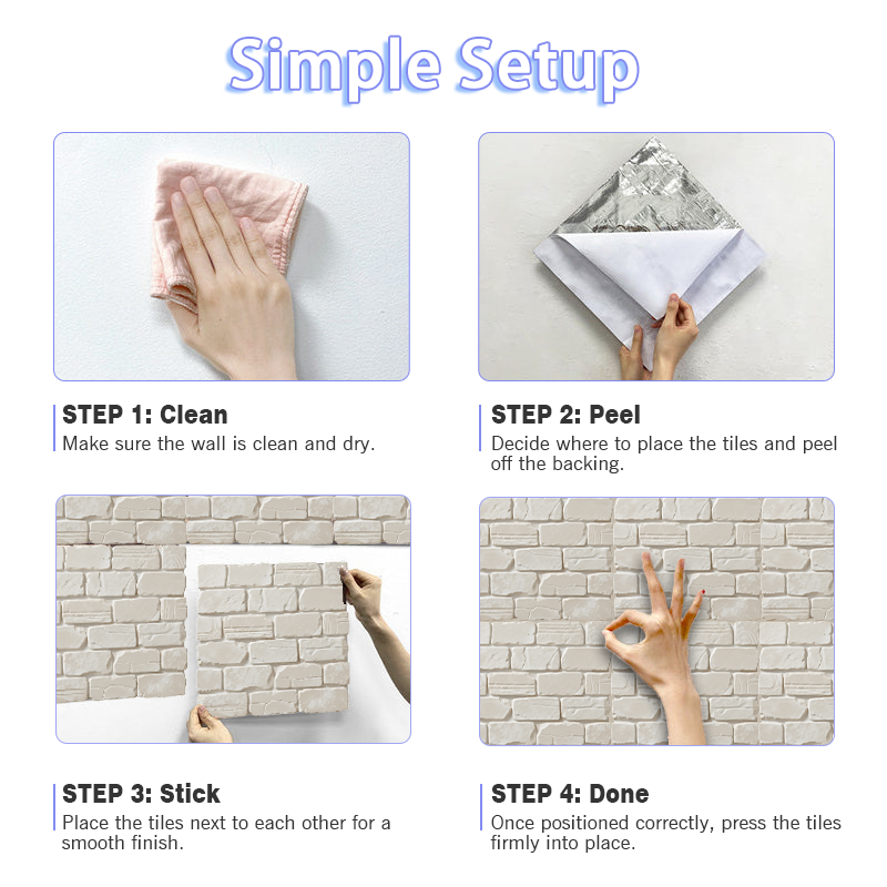 3D White Textured Stone Peel and Stick Wall Tile