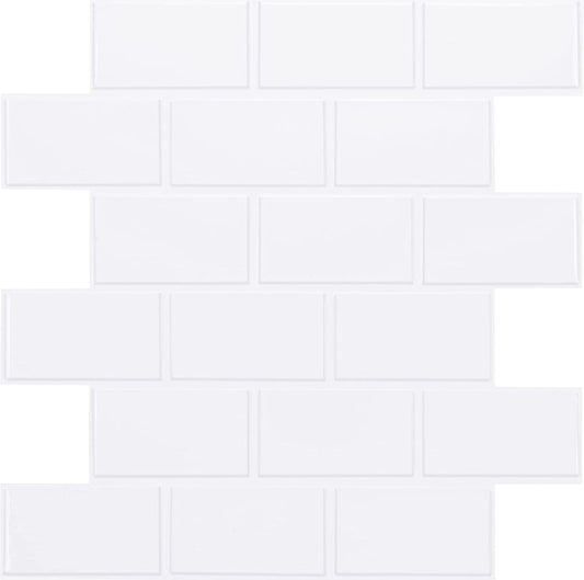 Subway Tiles Peel and Stick Thicker Design - Cold White with White Grout