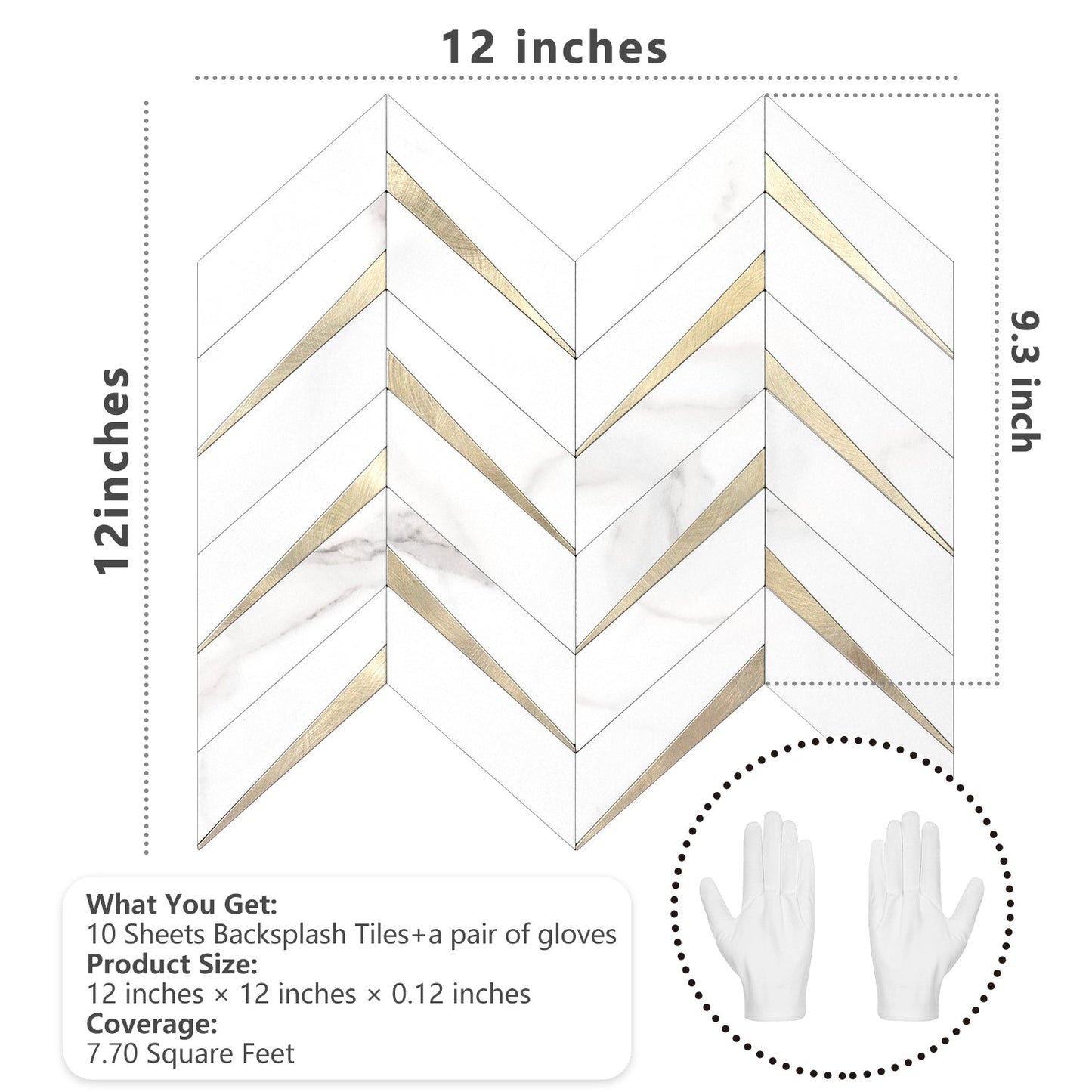 Herringbone Wall Tiles - White Marble Mixed Gold