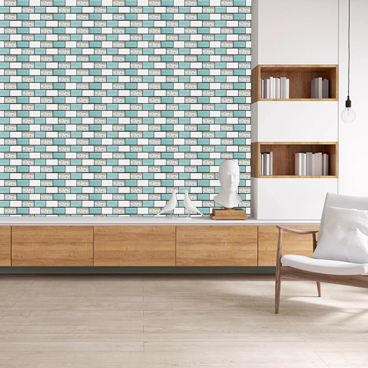 3D Green Brick Texture Peel and Stick Wall Tile
