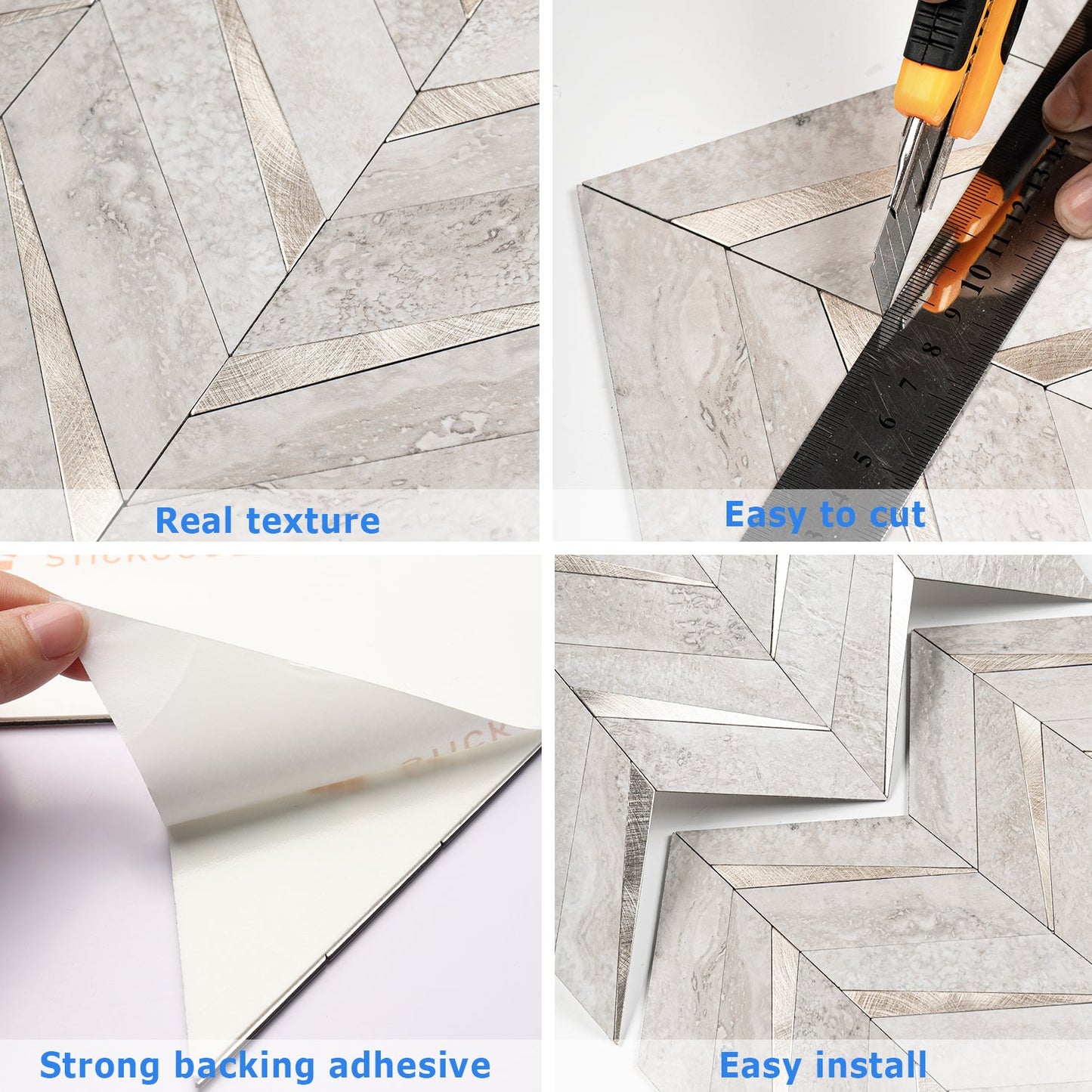 Herringbone Wall Tiles - Beige Mixed Metal Gold