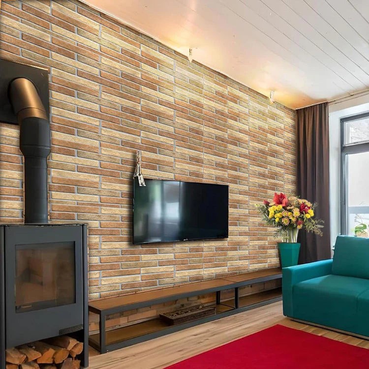 3D Red and Brown Brick Peel and Stick Wall Tile
