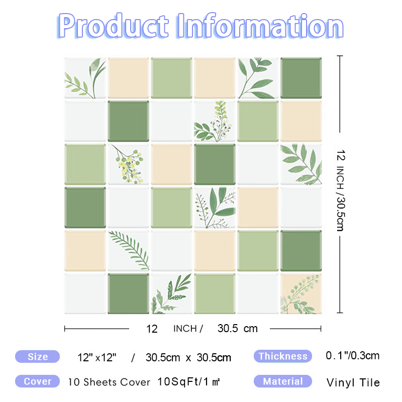 3D Botanical Style Mosaic Peel and Stick Wall Vinyl Tile