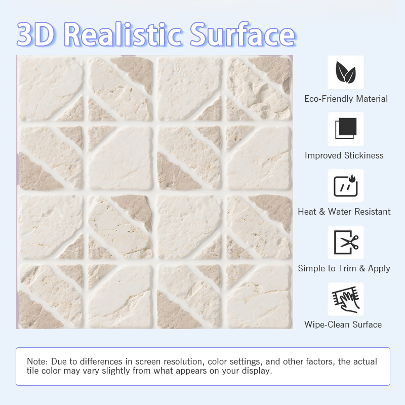 3D Cream White Travertine Peel and Stick Wall Tile