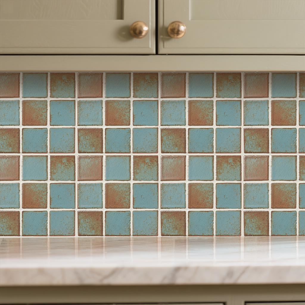 3D Vintage Blue Patina Tile Style Peel and Stick Wall Tile