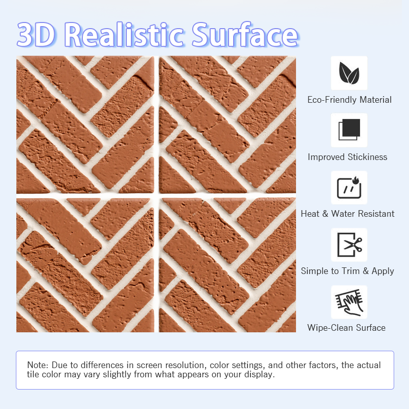 3D Red Diagonal Brick Grid Texture Peel and Stick Wall Tile