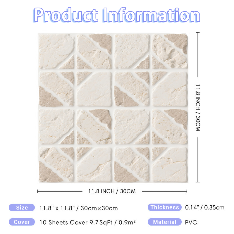 3D Cream White Travertine Peel and Stick Wall Tile