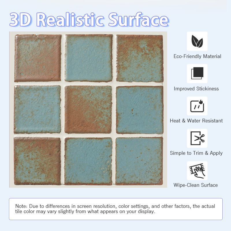 3D Vintage Blue Patina Tile Style Peel and Stick Wall Tile