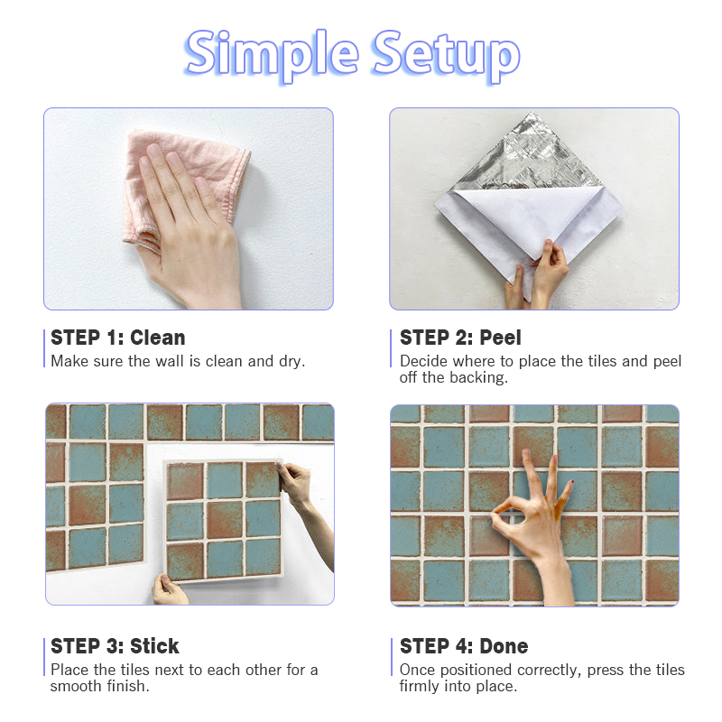3D Vintage Blue Patina Tile Style Peel and Stick Wall Tile