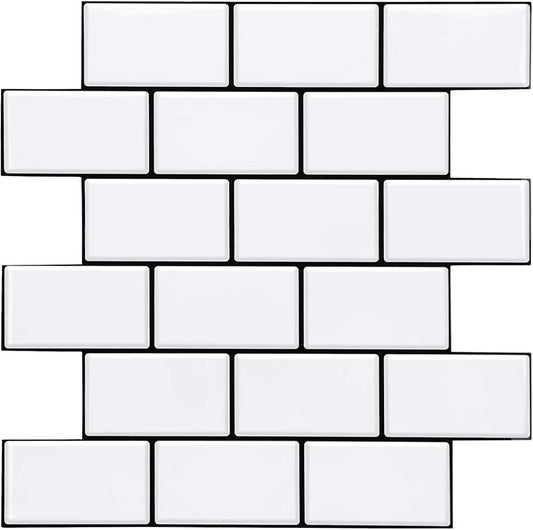 Subway Tiles Peel and Stick Thicker Design - Cold White with Black Grout