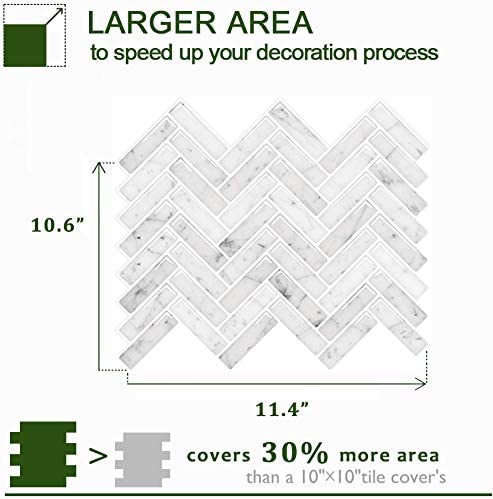 Carrara Marble Look Herringbone Tile - Carrara White