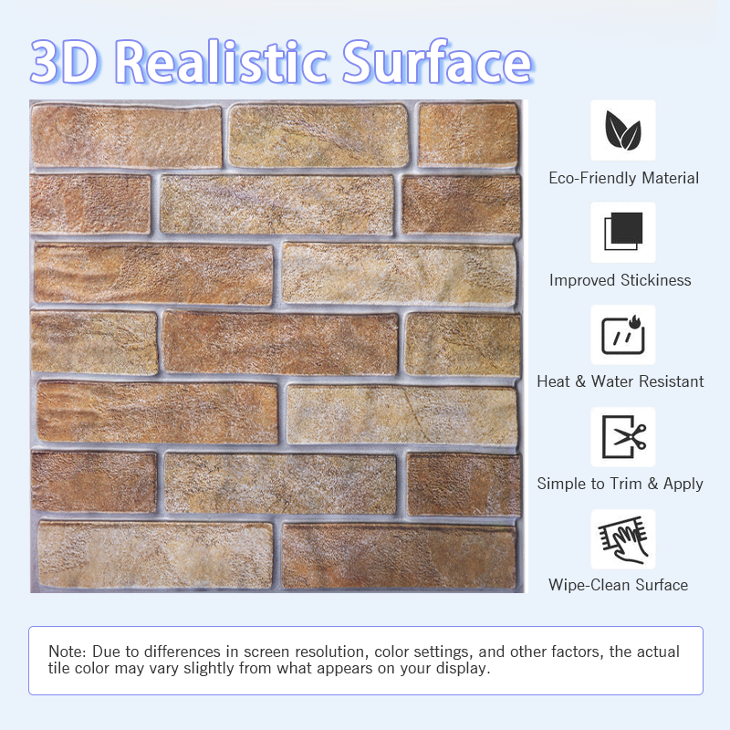 3D Red and Brown Brick Peel and Stick Wall Tile