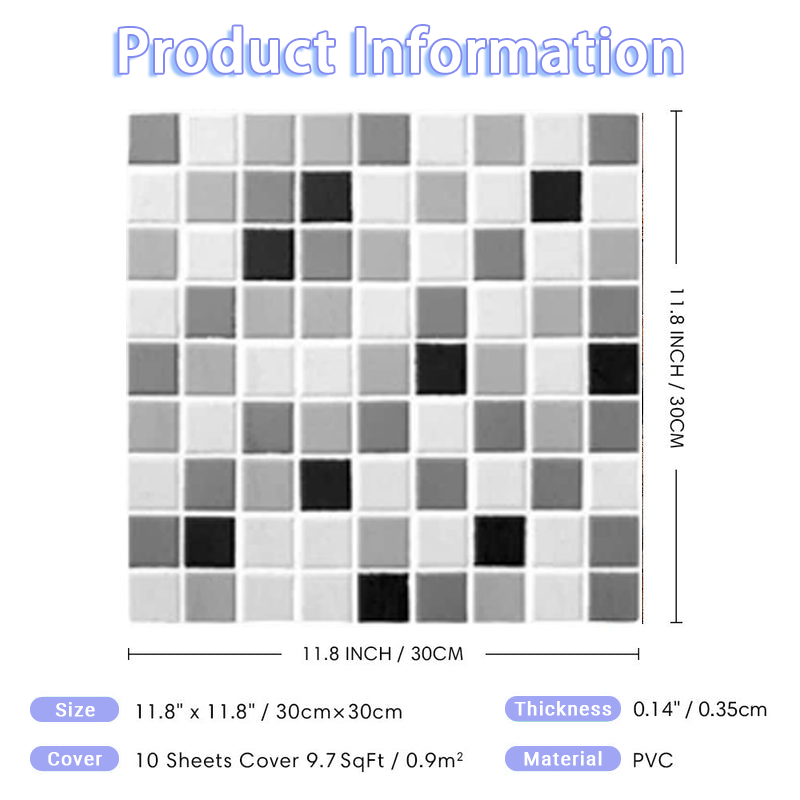3D White and Black Grid Peel and Stick Wall Tile