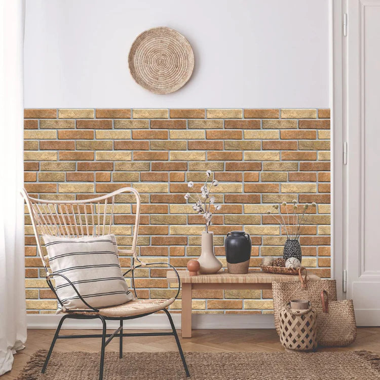 3D Red and Brown Brick Peel and Stick Wall Tile