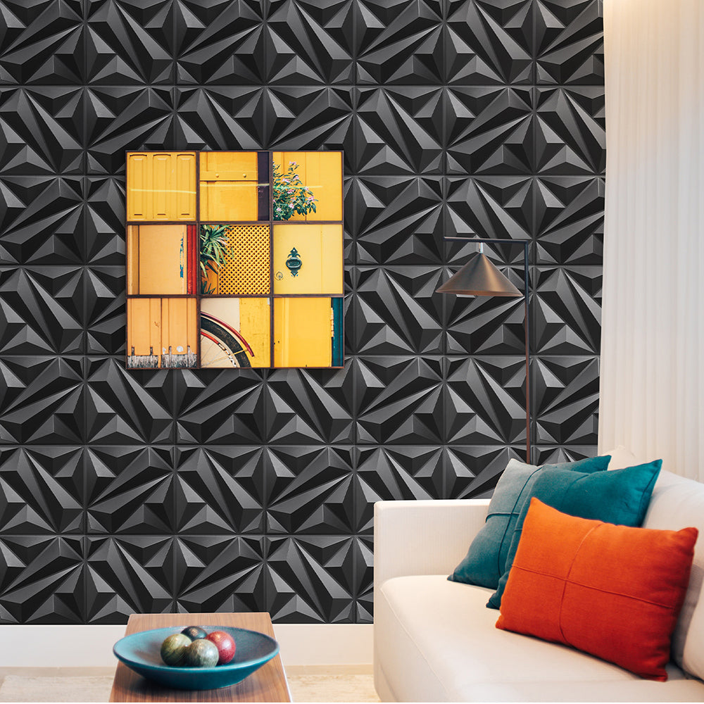 Flower Textured 3D PVC Wall Panels - Black