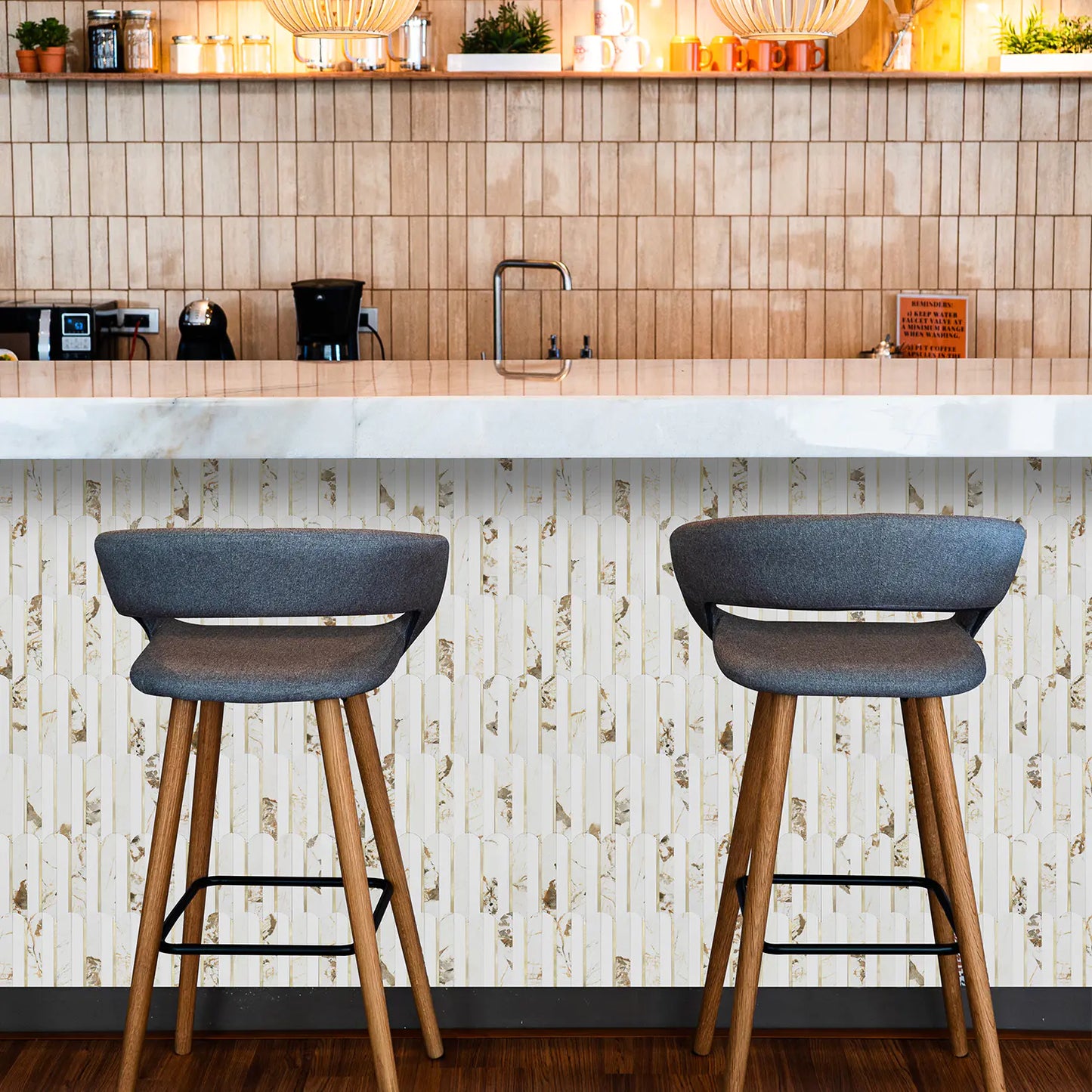 Oval PVC Mixed Metal Mosaic Tile - Marble Gold & White With Gold