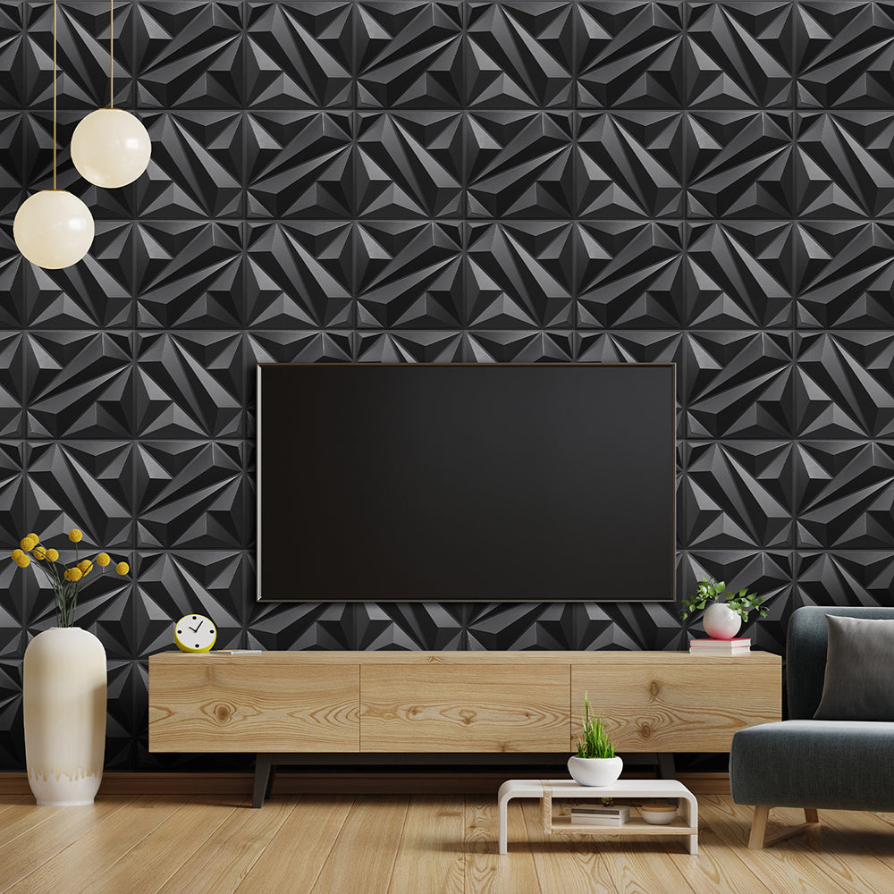 Flower Textured 3D PVC Wall Panels - Black