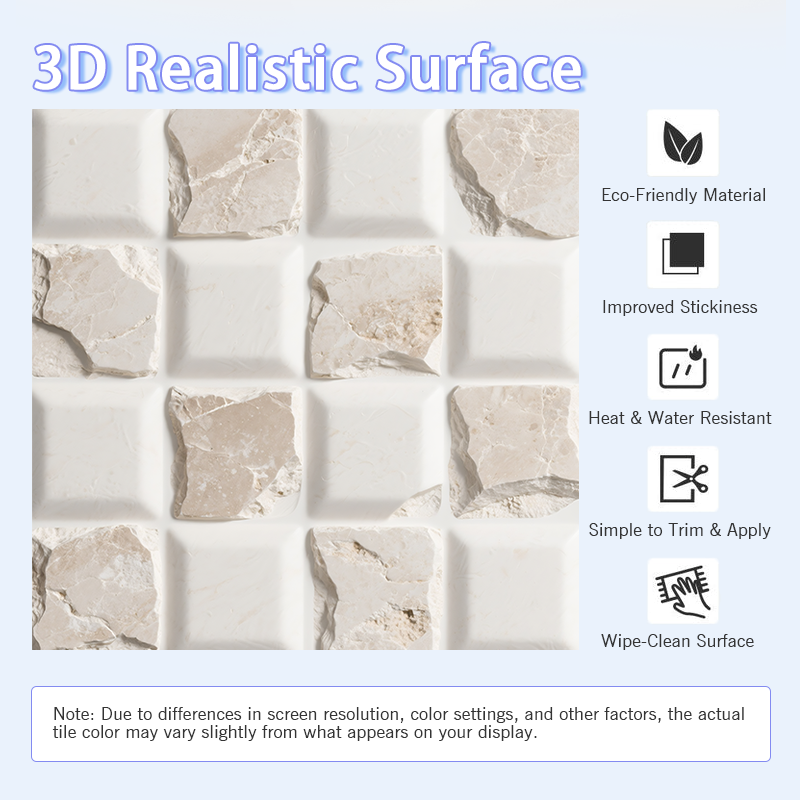 3D White Quartz Peel and Stick Wall Tile