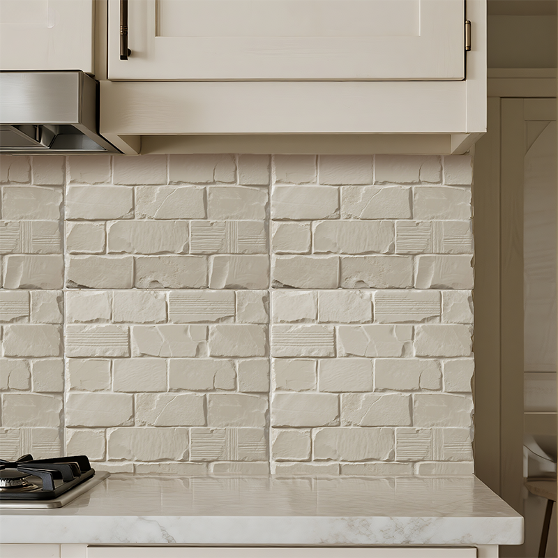3D Cream Color Brick Look Peel and Stick Wall Tile