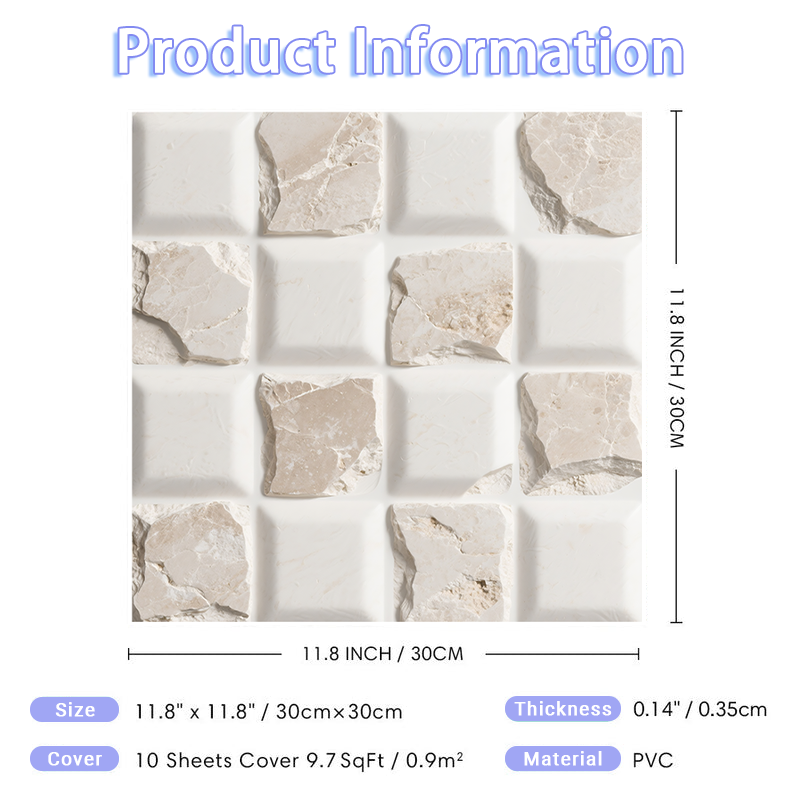 3D White Quartz Peel and Stick Wall Tile