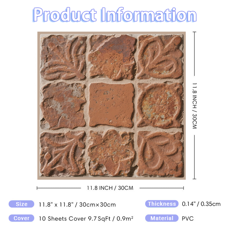 3D Vintage Carved Terracotta Tile Style Peel and Stick Wall Tile